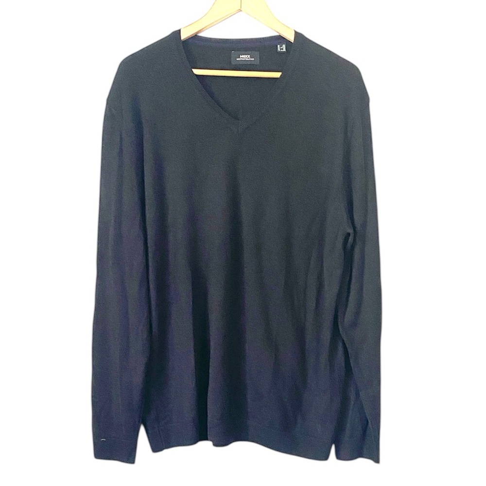 Mexx Metropolitan merino wool blend Black V-Neck Sweater size XXL